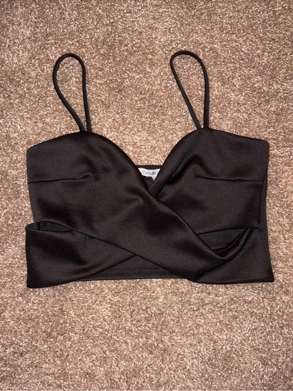 Charlotte Russe Black Satin Crop Top with Open Side Wrap Detail